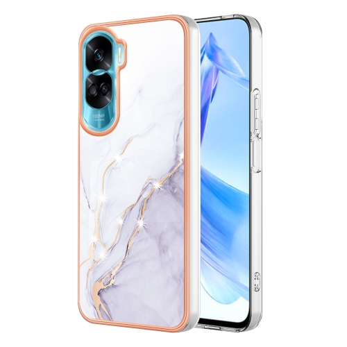 

For Honor 90 Lite 5G Electroplating Marble Dual-side IMD Phone Case(White 006)