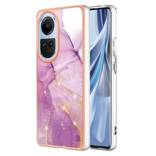 

For OPPO Reno10 5G Global Electroplating Marble Dual-side IMD Phone Case(Purple 001)