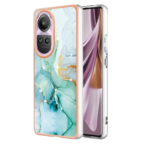 

For OPPO Reno10 Pro 5G Global Electroplating Marble Dual-side IMD Phone Case(Green 003)