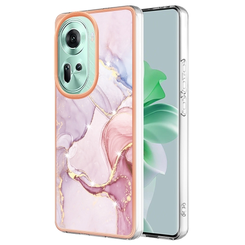 

For OPPO Reno11 5G Global Electroplating Marble Dual-side IMD Phone Case(Rose Gold 005)