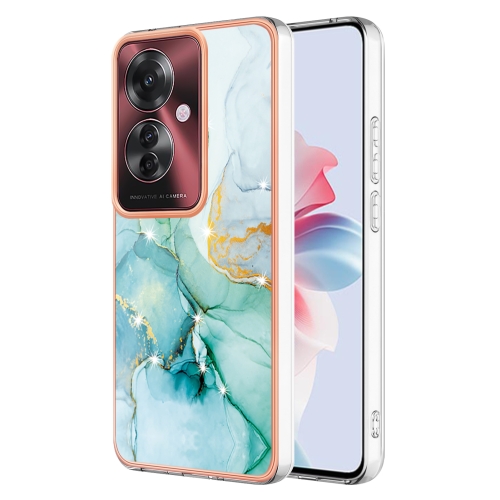 

For OPPO Reno11 F 5G Global Electroplating Marble Dual-side IMD Phone Case(Green 003)