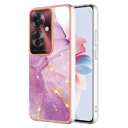 

For OPPO Reno11 F 5G Global Electroplating Marble Dual-side IMD Phone Case(Purple 001)