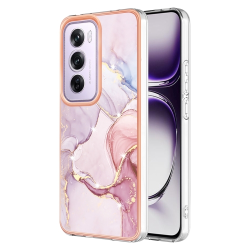 

For OPPO Reno12 Pro Global Electroplating Marble Dual-side IMD Phone Case(Rose Gold 005)