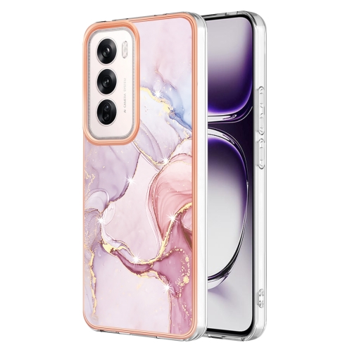 

For OPPO Reno12 Global Electroplating Marble Dual-side IMD Phone Case(Rose Gold 005)