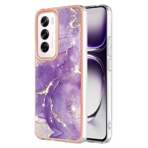 

For OPPO Reno12 Global Electroplating Marble Dual-side IMD Phone Case(Purple 002)