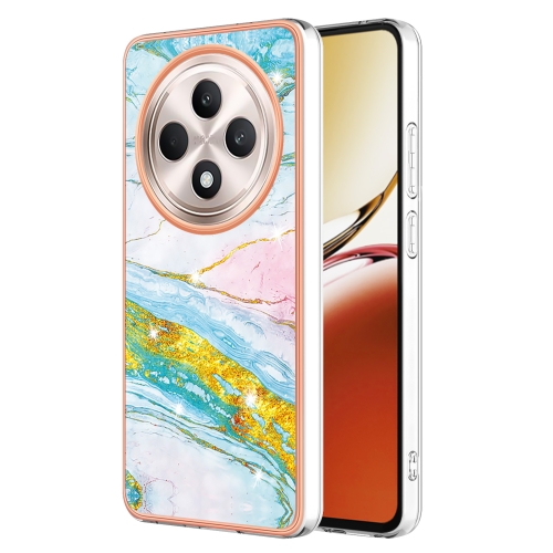 

For OPPO Reno12 F 5G Electroplating Marble Dual-side IMD Phone Case(Green 004)