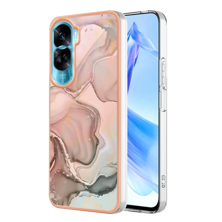 

For Honor 90 Lite 5G Electroplating Marble Dual-side IMD Phone Case(Rose Gold 015)