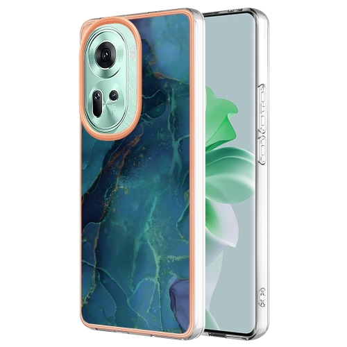 

For OPPO Reno11 5G Global Electroplating Marble Dual-side IMD Phone Case(Green 017)