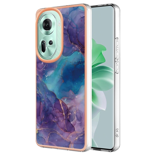 

For OPPO Reno11 5G Global Electroplating Marble Dual-side IMD Phone Case(Purple 016)