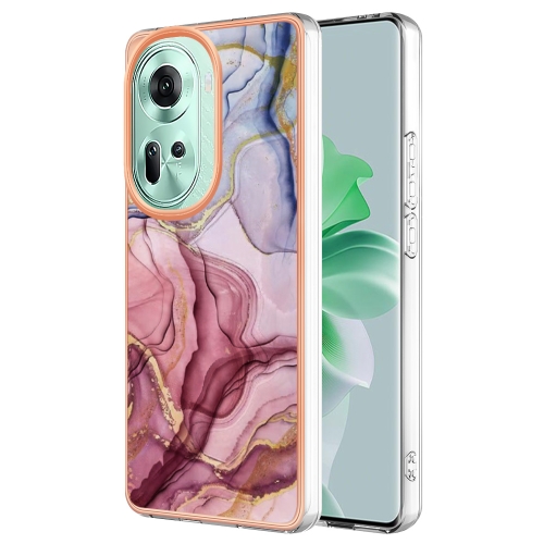 

For OPPO Reno11 5G Global Electroplating Marble Dual-side IMD Phone Case(Rose Red 014)