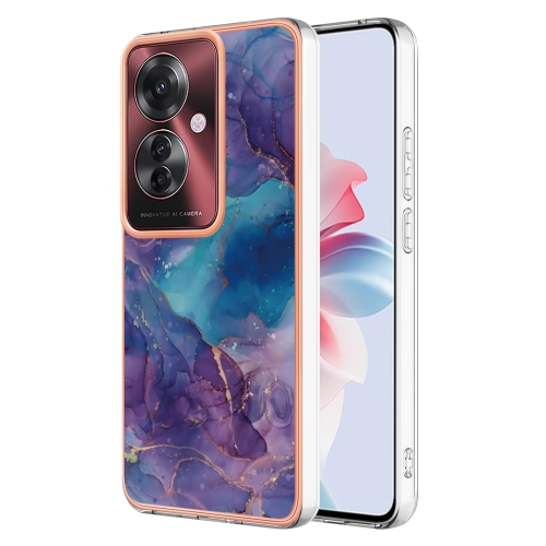 

For OPPO Reno11 F 5G Global Electroplating Marble Dual-side IMD Phone Case(Purple 016)