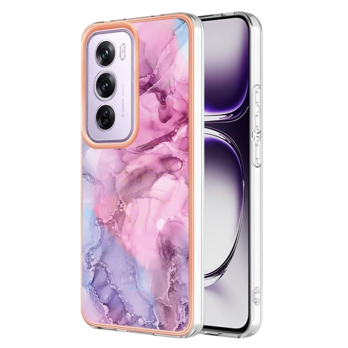 

For OPPO Reno12 Pro Global Electroplating Marble Dual-side IMD Phone Case(Pink 013)