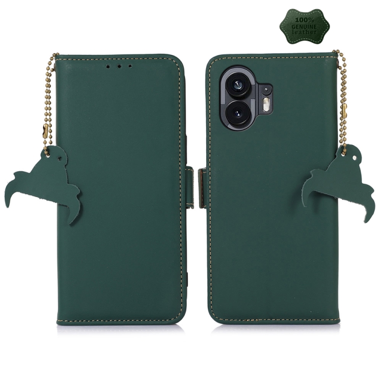 

For Nothing Phone 2 Genuine Leather Magnetic RFID Leather Phone Case(Green)