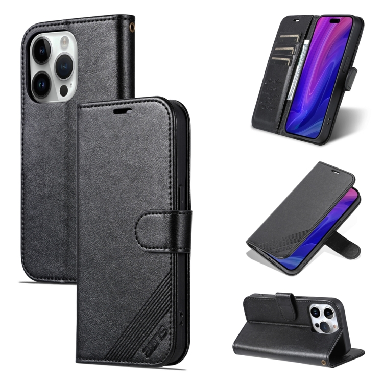 

For iPhone 15 Pro Max AZNS Sheepskin Texture Flip Leather Phone Case(Black)