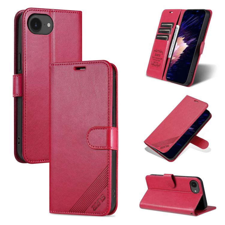 

For iPhone 16e AZNS Sheepskin Texture Flip Leather Phone Case(Red)