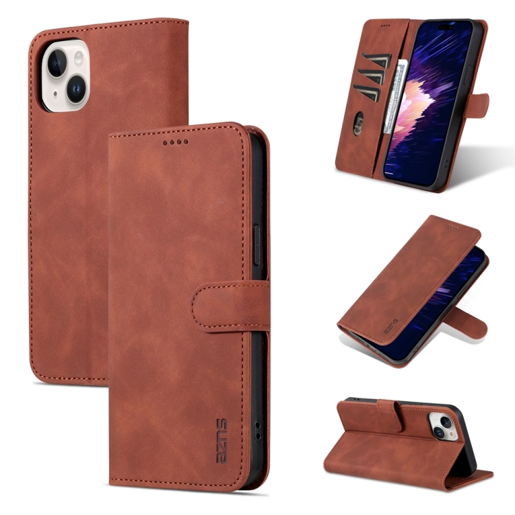 

For iPhone 15 AZNS Skin Feel Calf Texture Flip Leather Phone Case(Brown)
