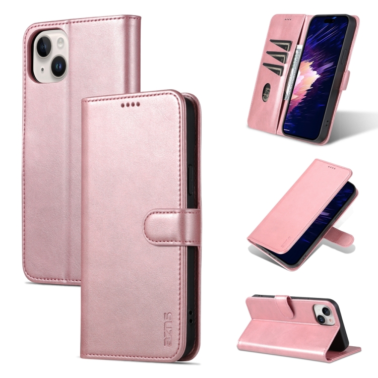 

For iPhone 15 AZNS Skin Feel Calf Texture Flip Leather Phone Case(Rose Gold)