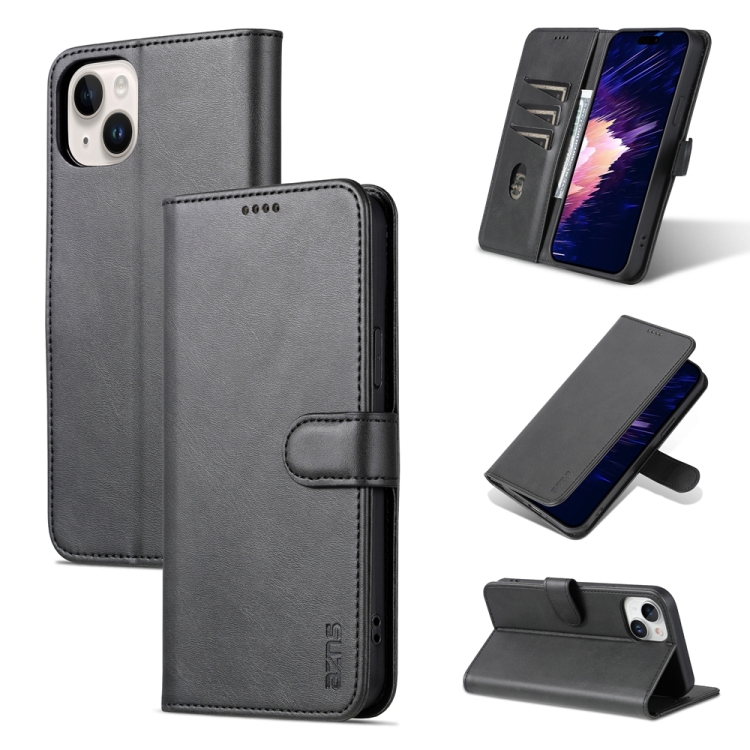 

For iPhone 15 AZNS Skin Feel Calf Texture Flip Leather Phone Case(Black)