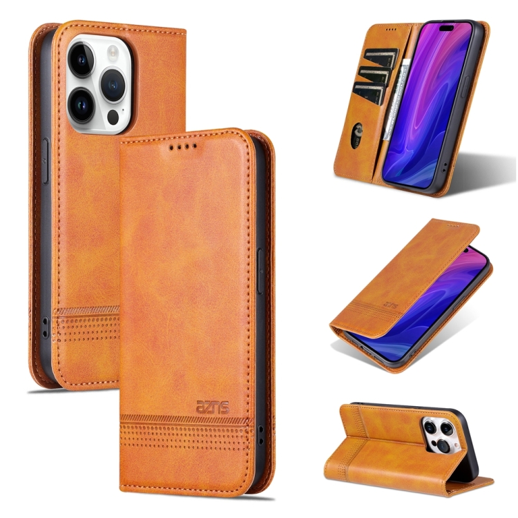 

For iPhone 15 Pro Max AZNS Magnetic Calf Texture Flip Leather Phone Case(Light Brown)