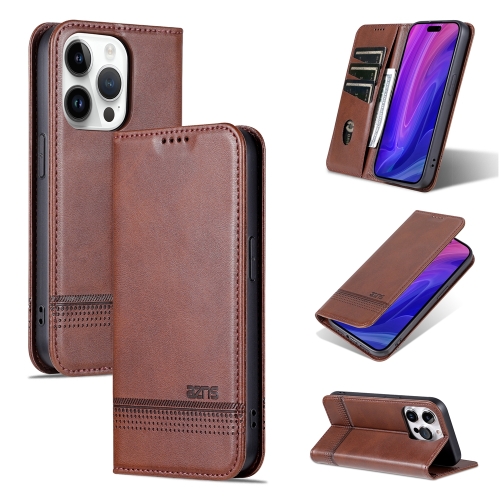 

For iPhone 15 Pro Max AZNS Magnetic Calf Texture Flip Leather Phone Case(Dark Brown)