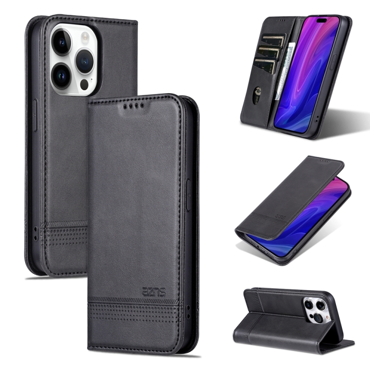 

For iPhone 15 Pro AZNS Magnetic Calf Texture Flip Leather Phone Case(Black)