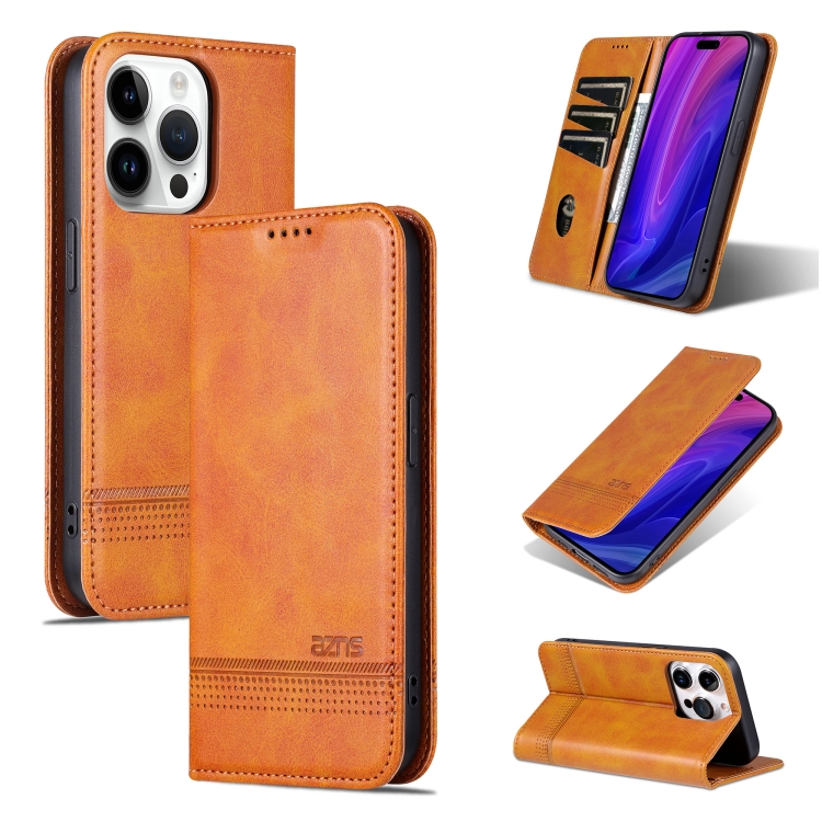 

For iPhone 16 Pro AZNS Magnetic Calf Texture Flip Leather Phone Case(Light Brown)