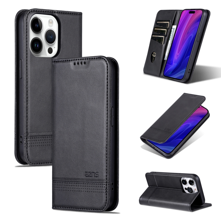 

For iPhone 16 Pro AZNS Magnetic Calf Texture Flip Leather Phone Case(Black)