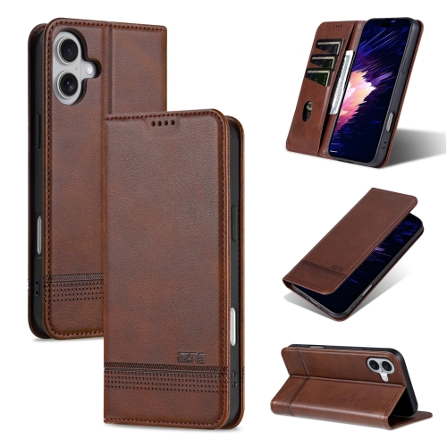 

For iPhone 16 Plus AZNS Magnetic Calf Texture Flip Leather Phone Case(Dark Brown)