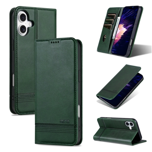 

For iPhone 16 AZNS Magnetic Calf Texture Flip Leather Phone Case(Dark Green)