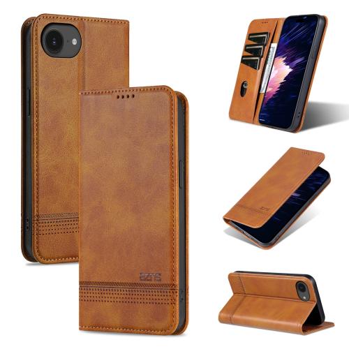 

For iPhone 16e AZNS Magnetic Calf Texture Flip Leather Phone Case(Light Brown)