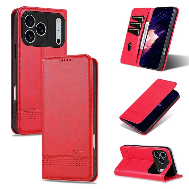 

For iPhone 17 Pro AZNS Magnetic Calf Texture Flip Leather Phone Case(Red)