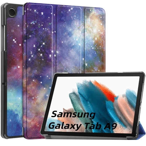 

For Samsung Galaxy Tab A9 Custer Painted 3-Fold Holder Smart Leather Tablet Case(Galaxy Nebula)