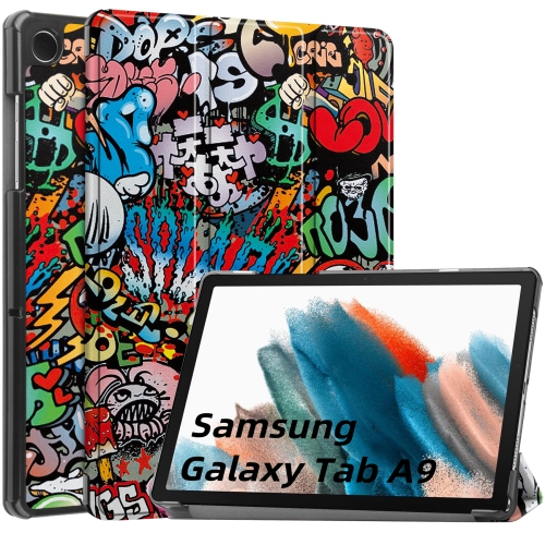 

For Samsung Galaxy Tab A9 Custer Painted 3-Fold Holder Smart Leather Tablet Case(Graffiti)