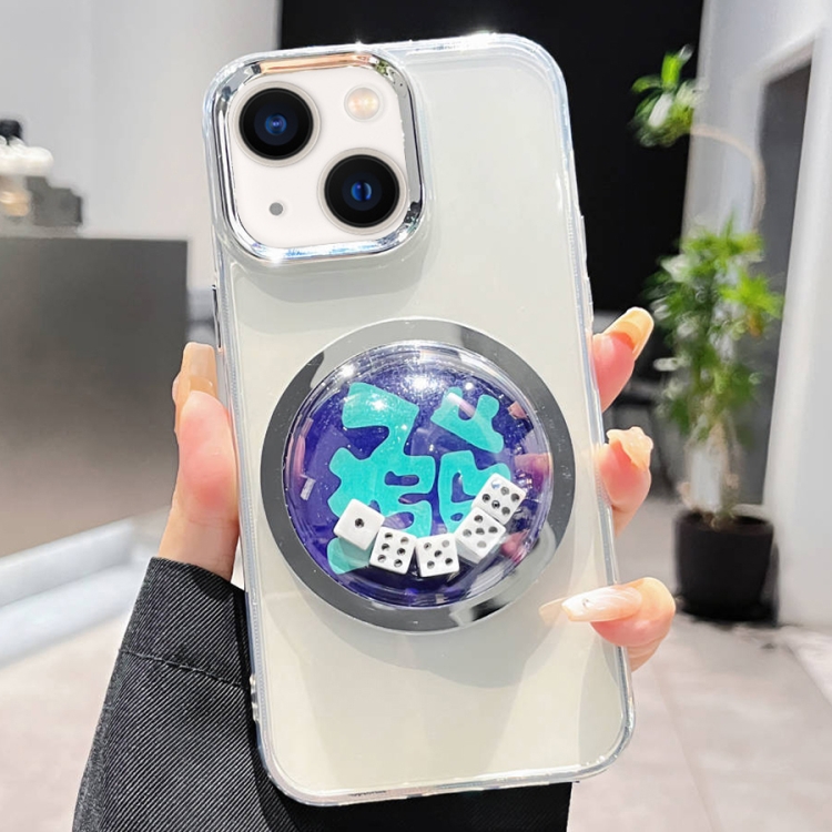 

For iPhone 13 Electroplated Lens Ring Transparent Phone Case(White Dice)