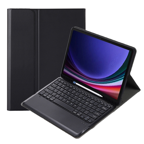 For Samsung Galaxy Tab S9 FE+ A810B Pen Slot Detachable Bluetooth Keyboard Leather Tablet Case(Black) for samsung galaxy tab s9 a810b pen slot detachable bluetooth keyboard leather tablet case purple