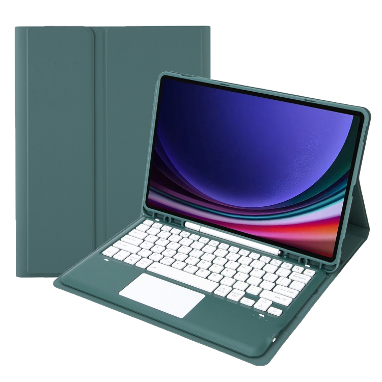 

A810B-A For Samsung Galaxy Tab S9+ Touch Pad Detachable Bluetooth Keyboard Leather Tablet Case(Dark Green)