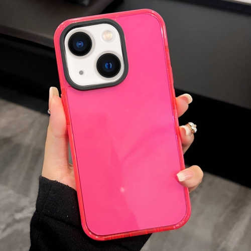 

For iPhone 13 2 in 1 Fluorescent Transparent TPU Phone Case(Rose Red)