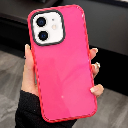 

For iPhone 12 2 in 1 Fluorescent Transparent TPU Phone Case(Rose Red)