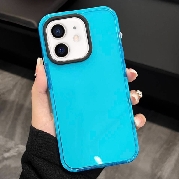 

For iPhone 12 2 in 1 Fluorescent Transparent TPU Phone Case(Blue)