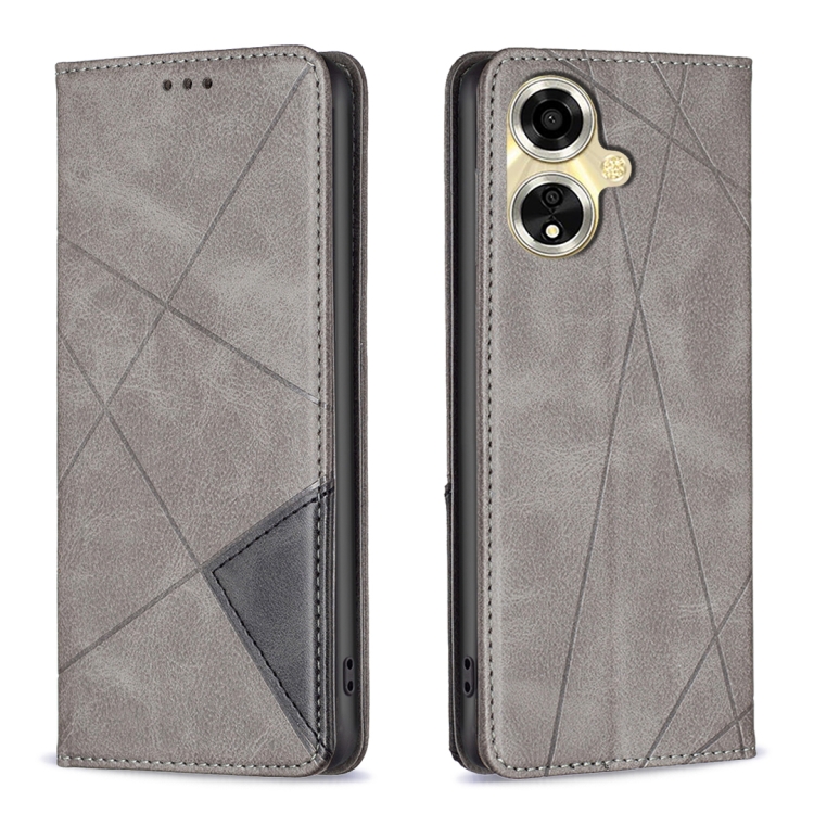 

For OPPO A59 5G Prismatic Invisible Magnetic Leather Phone Case(Grey)