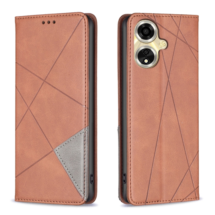 

For OPPO A59 5G Prismatic Invisible Magnetic Leather Phone Case(Brown)