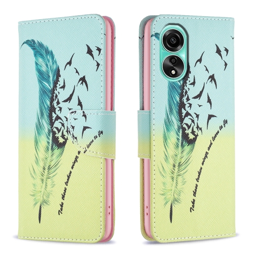 

For OPPO A78 4G Colored Drawing Pattern Leather Phone Case(Feather)