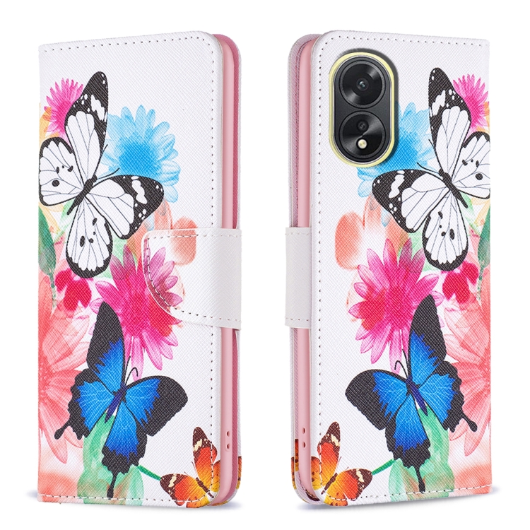 

For OPPO A38 4G Colored Drawing Pattern Leather Phone Case(Butterflies)