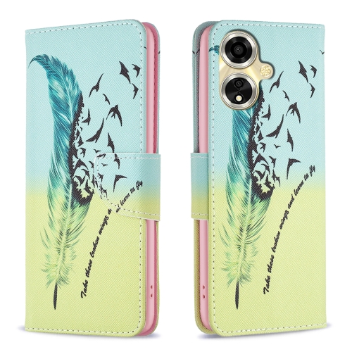

For OPPO A59 5G Colored Drawing Pattern Leather Phone Case(Feather)