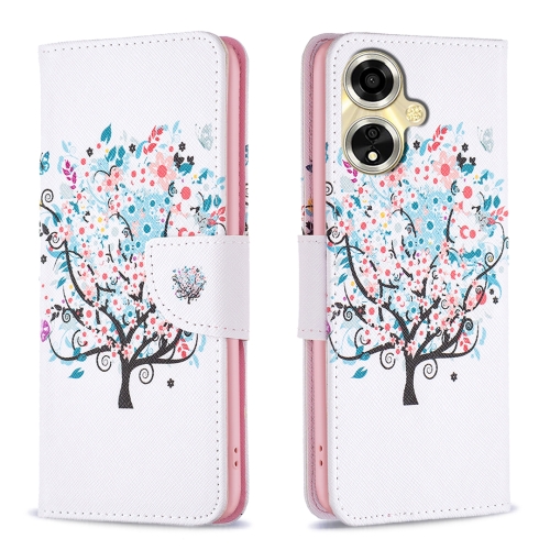 

For OPPO A59 5G Colored Drawing Pattern Leather Phone Case(Tree)