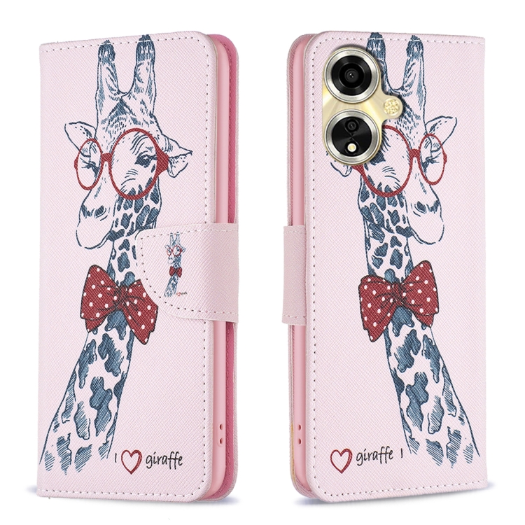 

For OPPO A59 5G Colored Drawing Pattern Leather Phone Case(Deer)