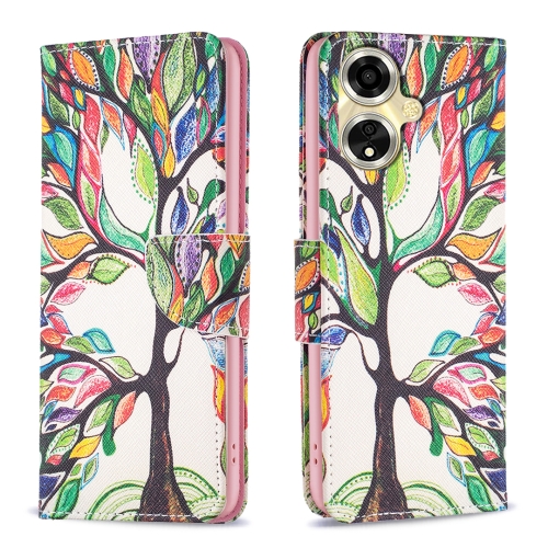 

For OPPO A59 5G Colored Drawing Pattern Leather Phone Case(Tree Life)