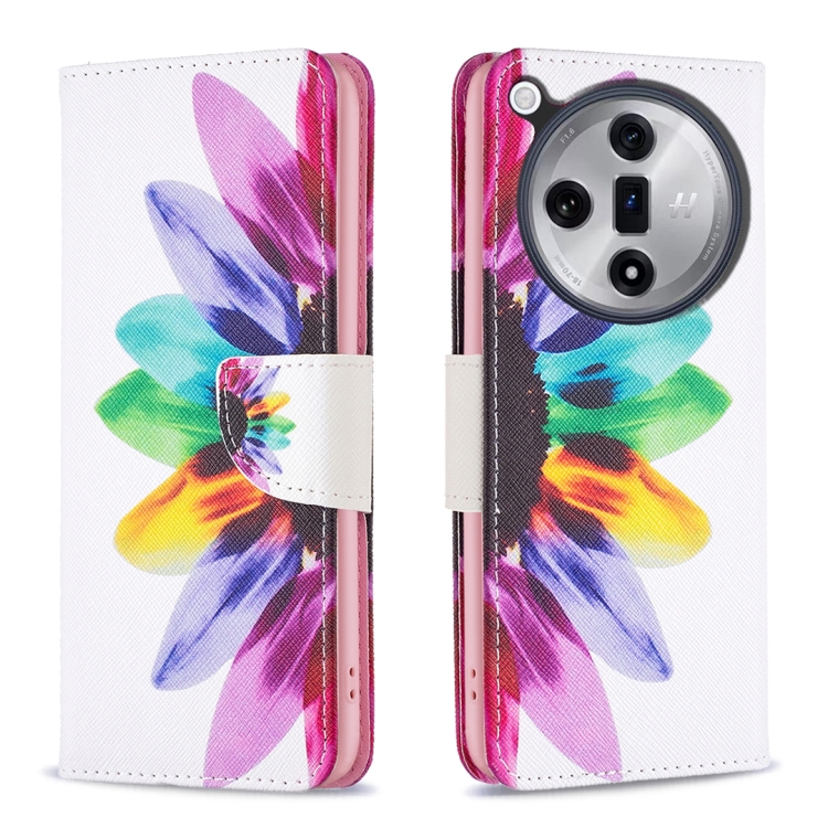 

For OPPO Find X7 Colored Drawing Pattern Leather Phone Case(Sun Flower)
