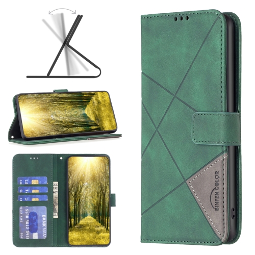 

For OPPO A58 4G Magnetic Buckle Rhombus Texture Leather Phone Case(Green)