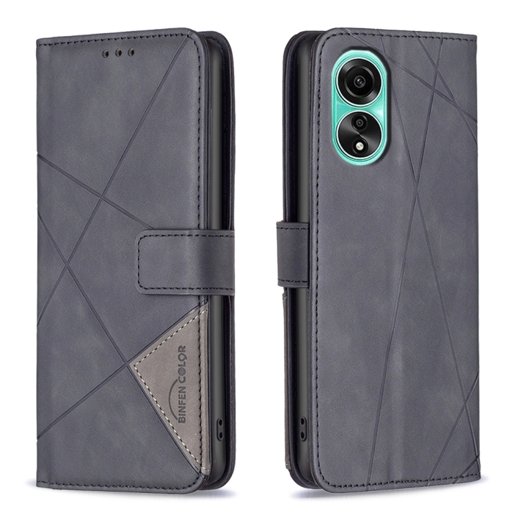 

For OPPO A78 4G Magnetic Buckle Rhombus Texture Leather Phone Case(Black)